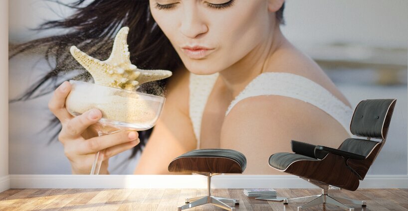 Woman Holding Star Fish Cocktail Wall Murals