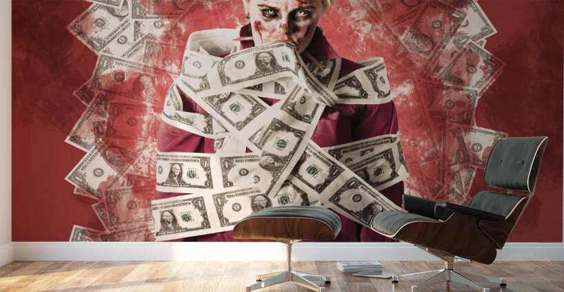 Zombie tied up in financial debt. Dead money Wall Murals
