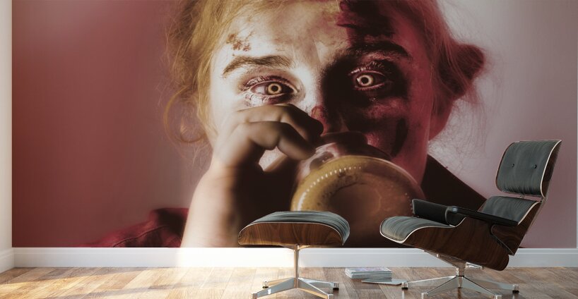 Drunk ghoul sculling beer at Halloween party Wall Murals