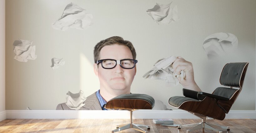 Businessman revising strategy in choice for change Wall Murals