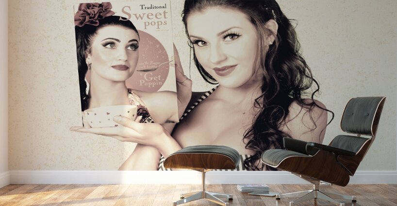 Vintage pop art advert girl with breakfast product Wall Murals