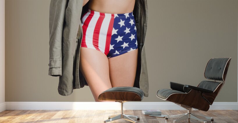 American army pinup girl. Stars and stripes salute Wall Murals