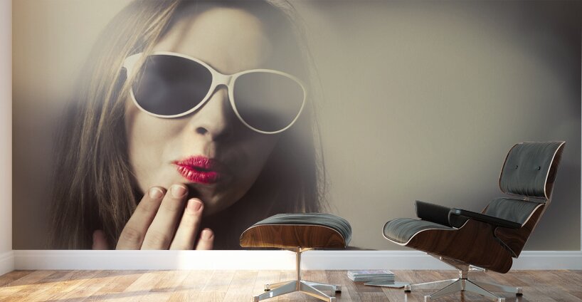 Surprised pinup girl in retro fashion makeup Wall Murals