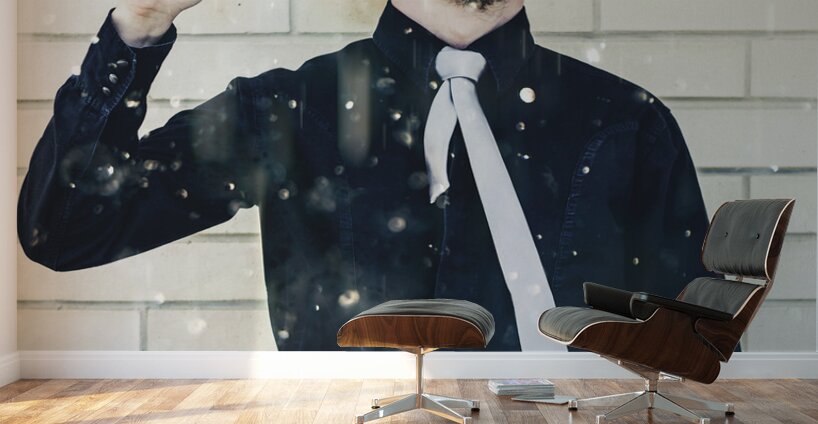 Funny cleaner man ready for action Wall Murals