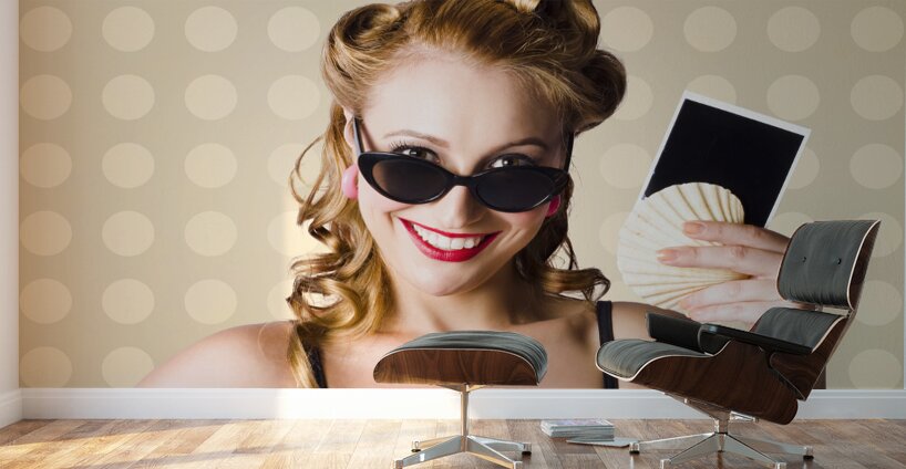 Pinup Girl Showing World Travel Holiday Photo Wall Murals