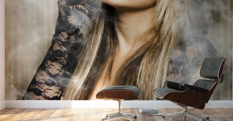 Female retro pinup model with smoke Wall Murals