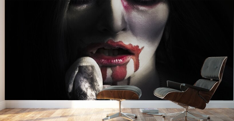 Scary vampire woman. Bloody halloween horror Wall Murals