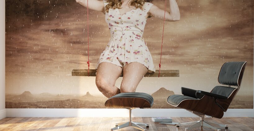 Pin-up beauty enjoying summer rain in Australia  Wall Murals