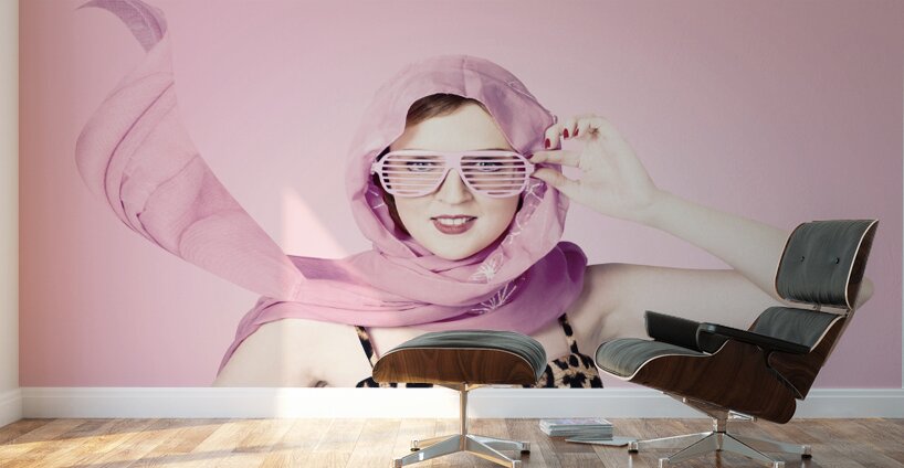 Beautiful retro girl in pink 1950 pinup fashion Wall Murals