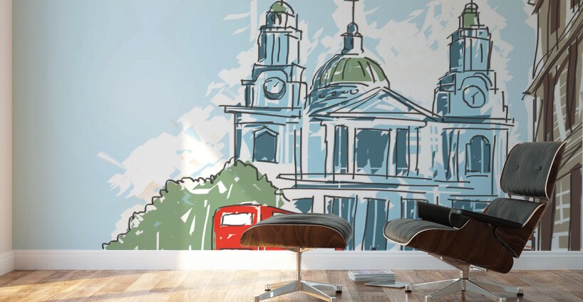 Digital illustration St Paul Cathedral London UK Wall Murals