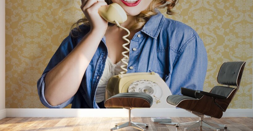 Vintage Fifties Telephone Operator Holding Phone Wall Murals