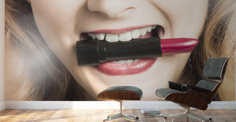 Cosmetic pin up with lipstick smile Wall Murals