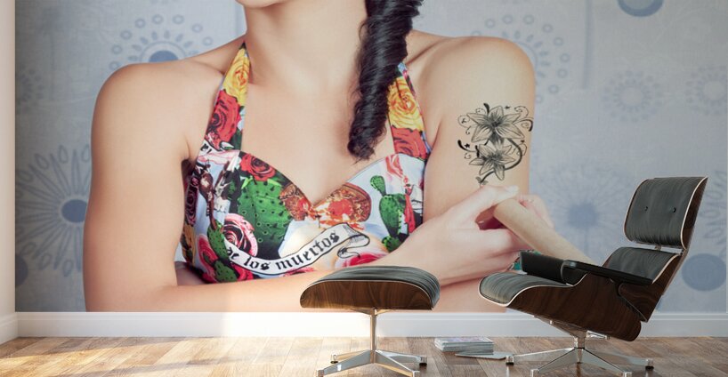 Beautiful day of the dead girl drawing tattoo Wall Murals