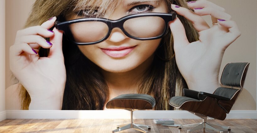 Isolated Sexy Girl Wearing Glasses On White Wall Murals