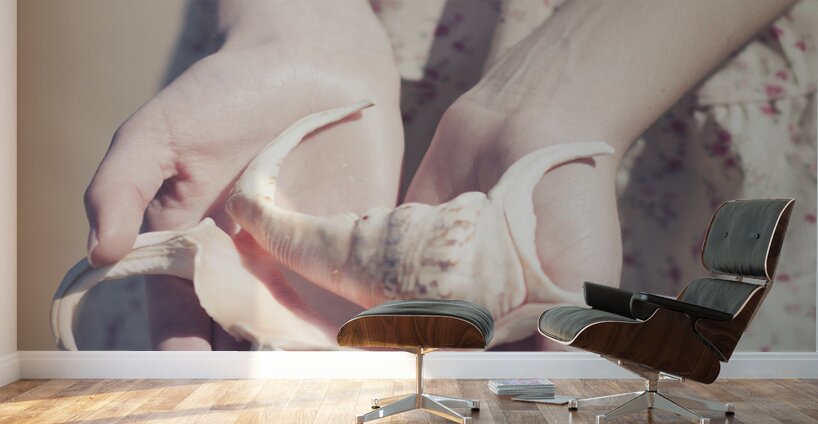 Hands Holding Large Seashell Wall Murals