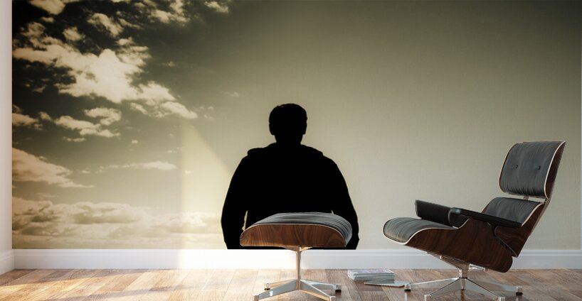 Young Man In Silhouette Sitting In The Sun Wall Murals