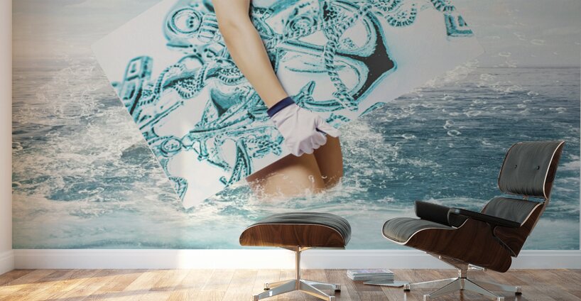 Australian sailor pin-up woman holding sign board Wall Murals