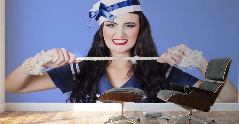 Navy pin up poster girl breaking rope  Wall Murals