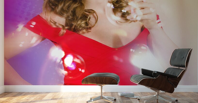 Beautiful pin-up girl at retro disco dance party Wall Murals