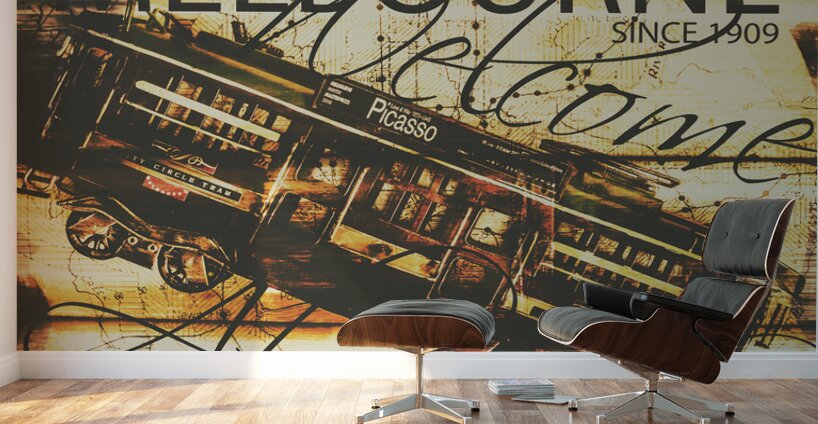 Vintage Melbourne tram tin sign Wall Murals