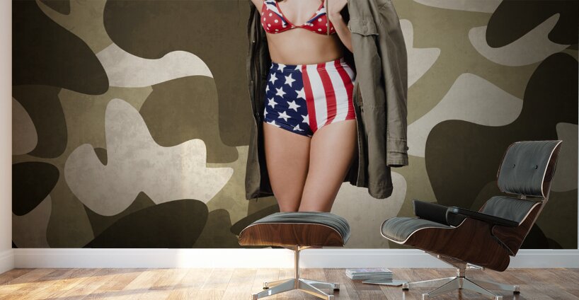 Retro pinup girl in American army lingerie Wall Murals