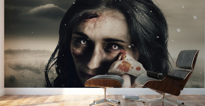 Grim face of horror crying tears of blood Wall Murals