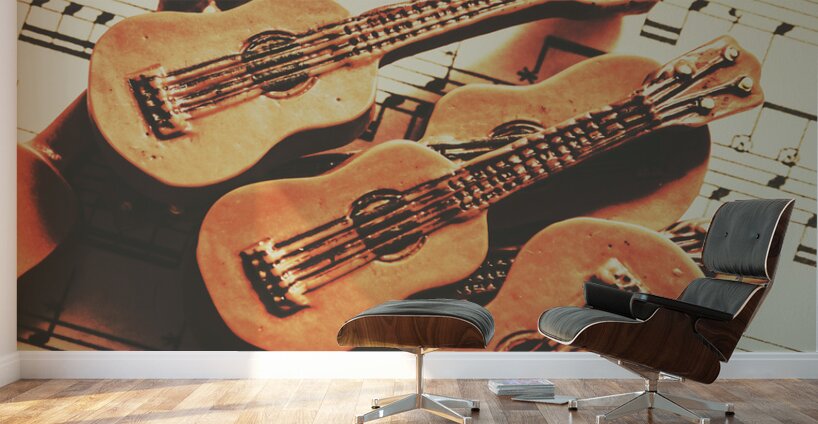 Vintage guitars on music sheet Wall Murals