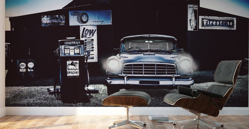 60s Australian FC Holden parked at old garage Wall Murals