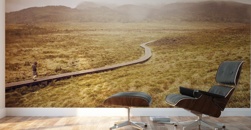 Man on expedition along Cradle Mountain Boardwalk Wall Murals