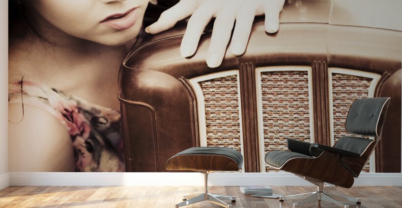Woman With Retro Radio Wall Murals