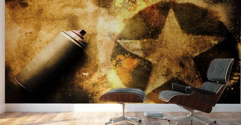 Spray can with army star graffiti Wall Murals