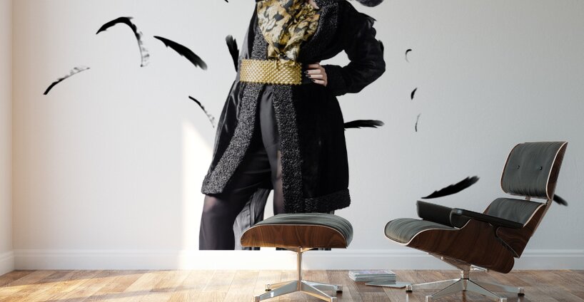 Entertainer dancing among falling feathers Wall Murals