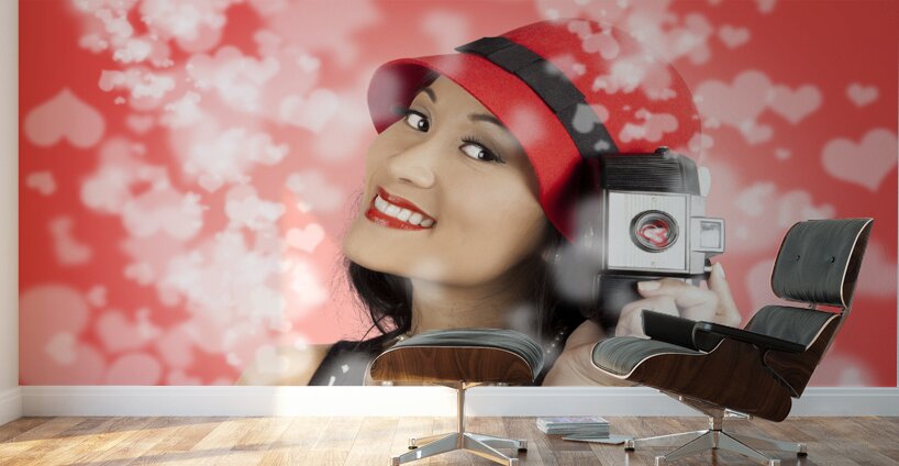 Photographer woman with camera. Photography love Wall Murals