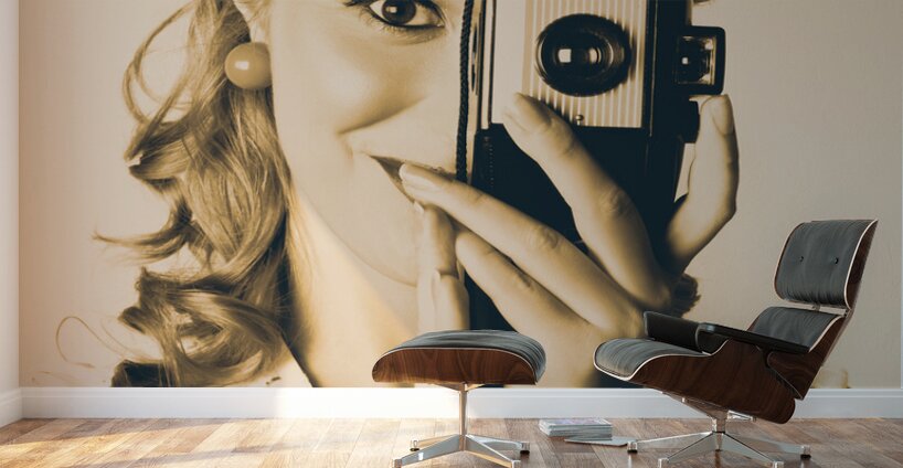 Female Fashion Photographer Taking People Pictures Wall Murals