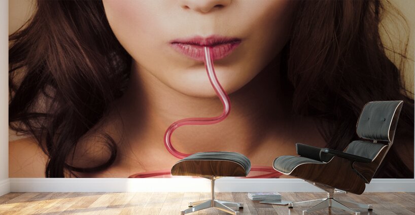 Pinup poster girl drinking at retro cocktail party Wall Murals