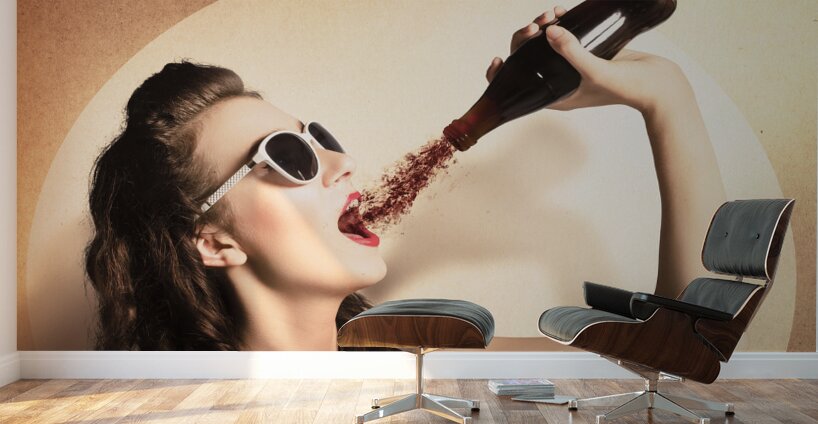 Young pinup woman in sunglasses drinking soda Wall Murals