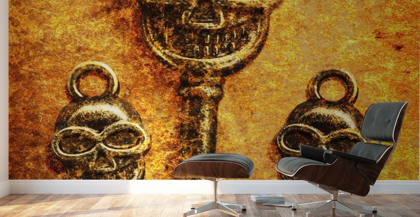 Skull shaped keys in flame Wall Murals