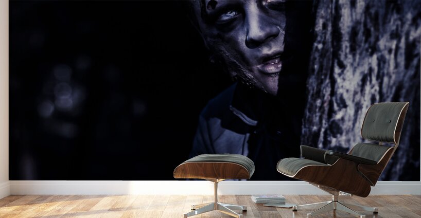 Dark evil zombie watching from horror forest Wall Murals