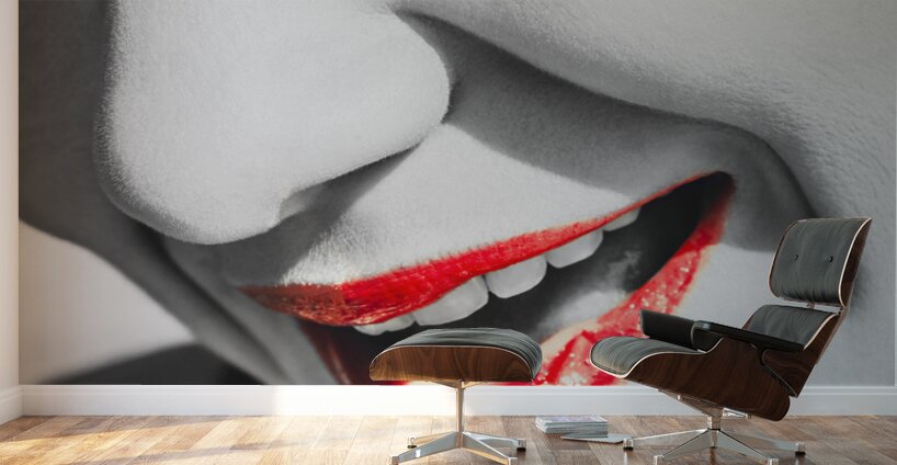 Black white and red lipgloss pinup Wall Murals