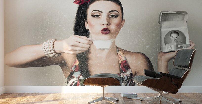 Retro pin up poster girl. Wash and clean service Wall Murals