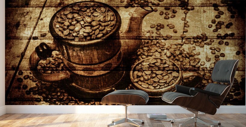 Vintage wooden coffee shop sign Wall Murals