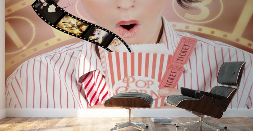 Funny Girl Watching 3D Movie At Cinema Wall Murals