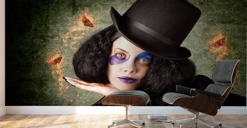Stylish female magician performing magic trick Wall Murals
