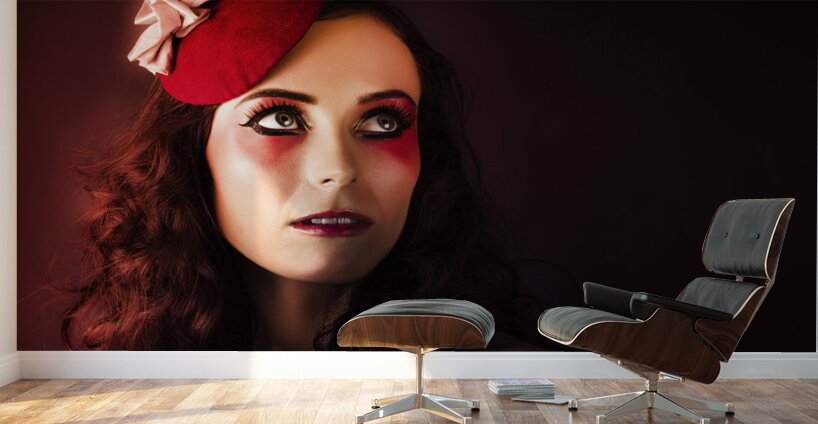 Luxury Woman In Red Makeup And Fashion Accessories Wall Murals