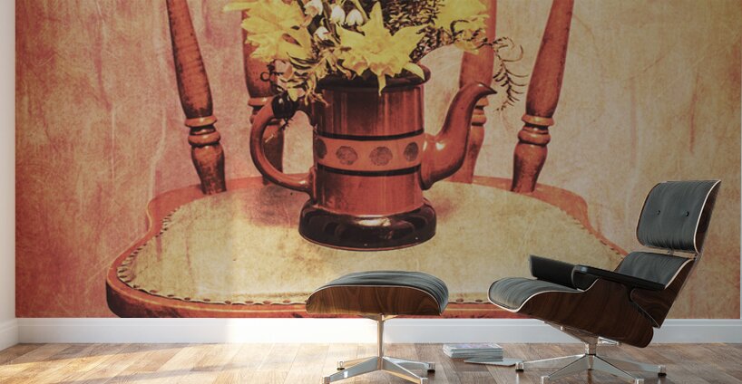 Decorated flower bunch on old wooden chair Wall Murals