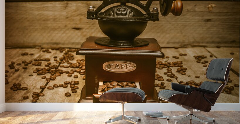Vintage Manual Grinder And Coffee Beans Wall Murals