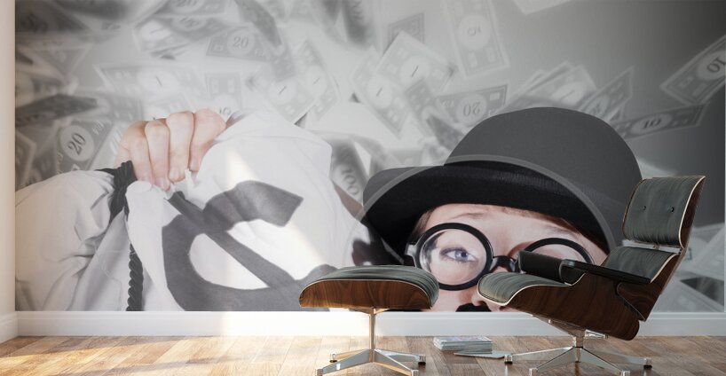 Funny businessman with falling money. Success Wall Murals