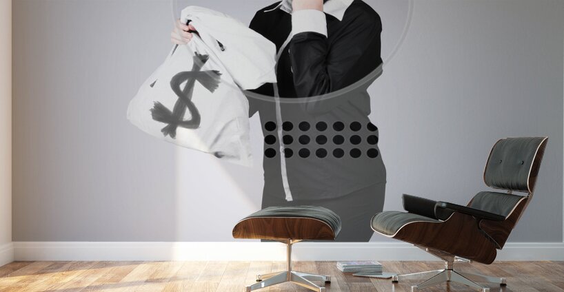 Young business person holding money at bank teller Wall Murals