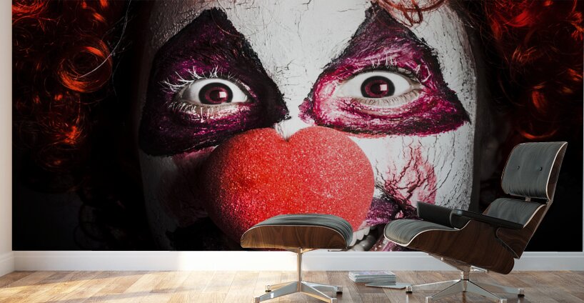 scary and evil clown smiling in dark spooky style Wall Murals
