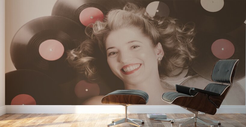 Classic pin up girl on vintage vinyl lp records Wall Murals